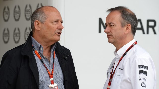 Ron Dennis Mc Laren Executive Chairman and Jonathan Neale Mc Laren Managing Director at Formula One World Championship Rd9 British Grand Prix Race Silverstone England Sunday 5 July 2015. &copy Sutton Motorsport Images