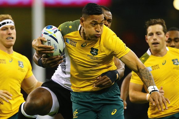 Israel Folau bof Australia tries to break through the Fiji defence