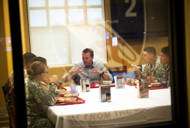 Eric K. Fanning acting under secretary of the Army shares breakfast with Soldiers of the 18th Field Artillery Brigade at Fort Bragg N.C. Aug. 11 2015