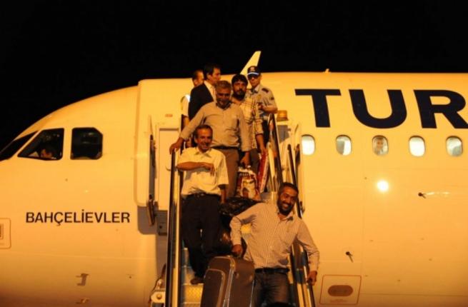 More than 30 Turkish truck drivers kidnapped by Daesh fly back home and arrive at the Sanliurfa Airport in February