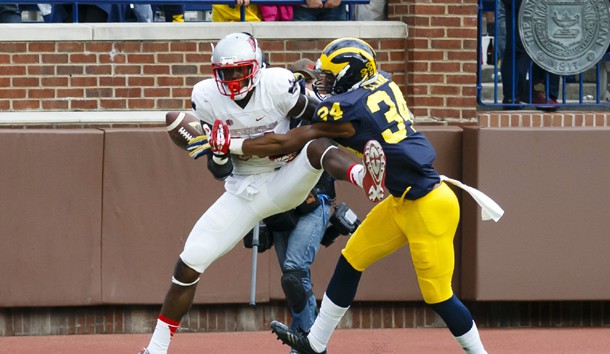 Sep 19 2015 Ann Arbor MI USA Michigan Wolverines safety Jeremy Clark breaks up a pass to UNLV Rebels wide receiver Kendal Keys in the fourth quarter at Michigan Stadium. Mandatory Credit Rick Osentoski-USA TODAY Sports