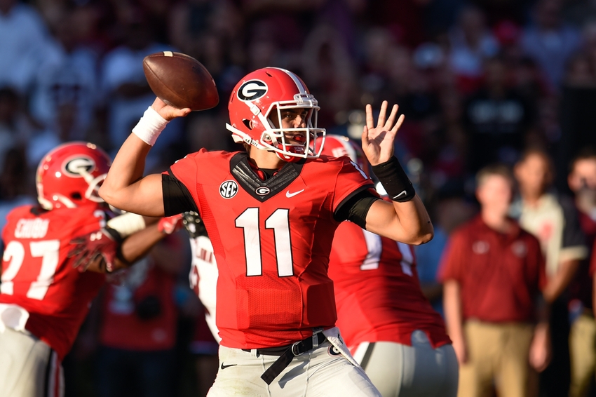 Sep 19 2015 Athens GA USA Georgia Bulldogs quarterback Greyson Lambert passes against the South Carolina Gamecocks during the first half at Sanford Stadium. Mandatory Credit Dale Zanine-USA TODAY Sports