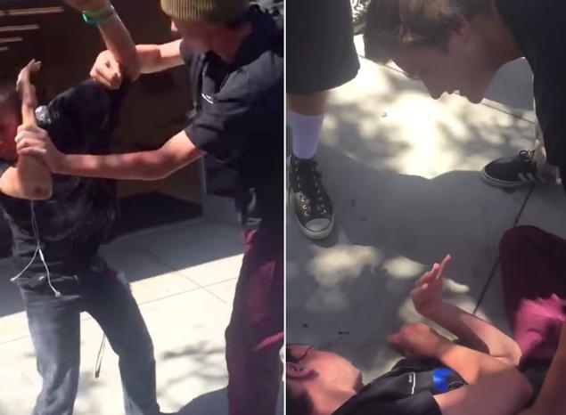 A teenager rushed to the defense of a blind classmate and knocked a purported school bully to the ground video shows