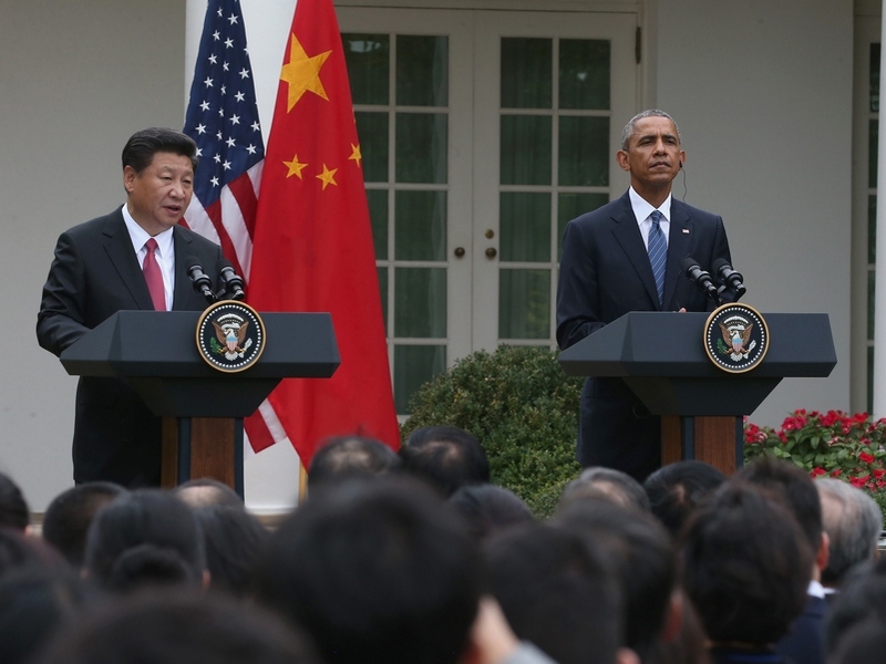 Chinese President Xi Jinping,U.S. President Barack Obama At A Joint Press Conference At The White House