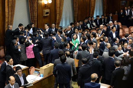 Opposition lawmakers battle to prevent a vote on the security bills Sept. 17