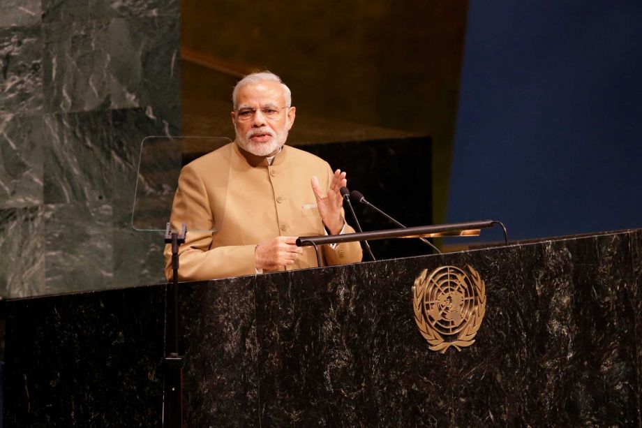 India Prime Minister Narendra Modi addresses the Sustainable Development Summit 2015 Friday Sept. 25 2015 at United Nations headquarters