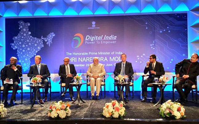 PM Narendra Modi and top Tech CEOs at the Digital India dinner