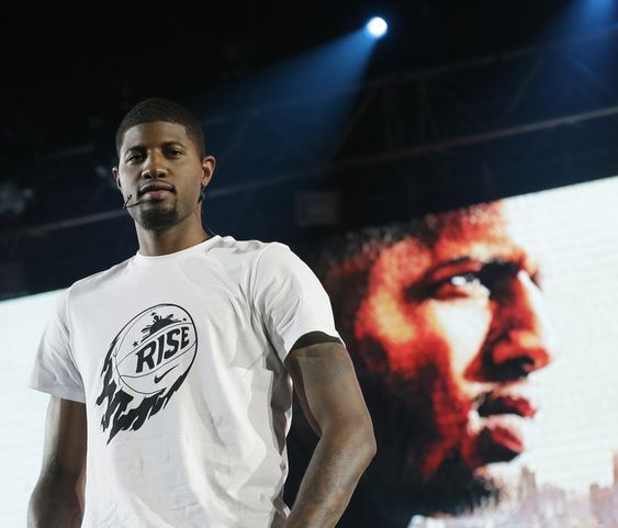 NBA basketball player Paul George of the Indiana Pacers poses for the media following a news conference to launch a Philippine basketball reality showin Mandaluyong east of Manila Philippines. The Indiana