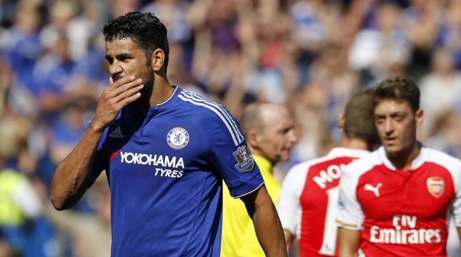 Chelsea striker Diego Costa reacts after the sending off of Arsenal defender Gabriel during the English Premier League football match between Chelsea and Arsenal at Stamford Bridge. AFP