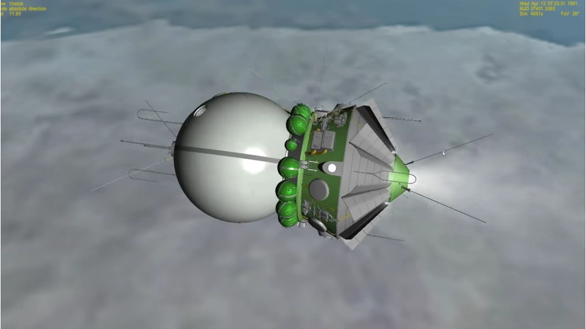 A 3-D simulator of Vostok-1 shown by Scott Manley on the video'Orbiter- Vostok 1- First Ever Manned Spaceflight