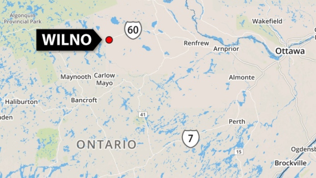 Ontario Provincial Police are searching for a gunman near the community of Wilno west of Ottawa following a shooting that left one person dead Tuesday morning