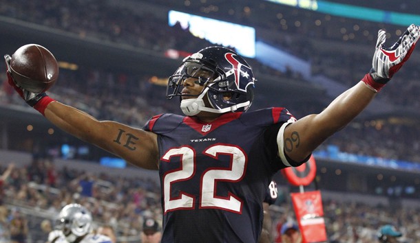 Sep 3 2015 Arlington TX USA Houston Texans running back Chris Polk celebrates scoring a touchdown in the second quarter against the Dallas Cowboys at AT&T Stadium. Tim Heitman-USA TODAY Sports