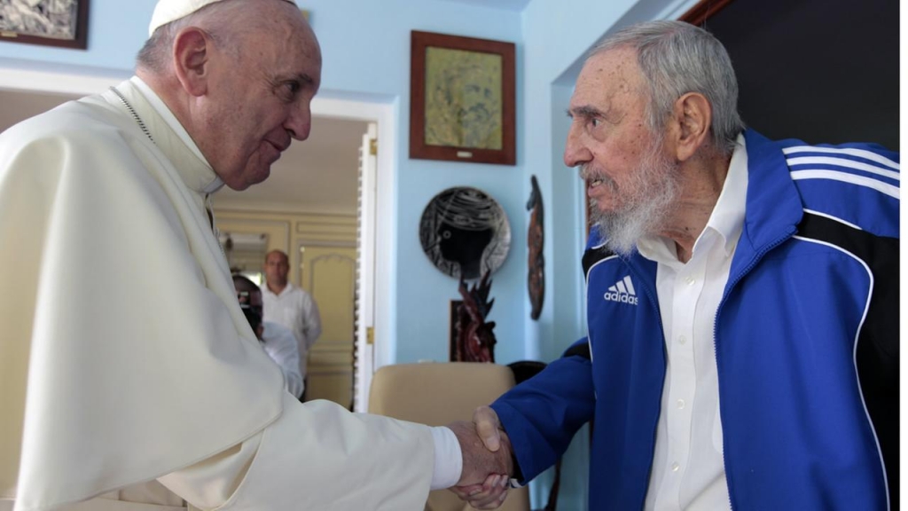 Pope Francis and Cubas Fidel Castro shake hands in Havana Cuba Sunday Sept. 20 2015