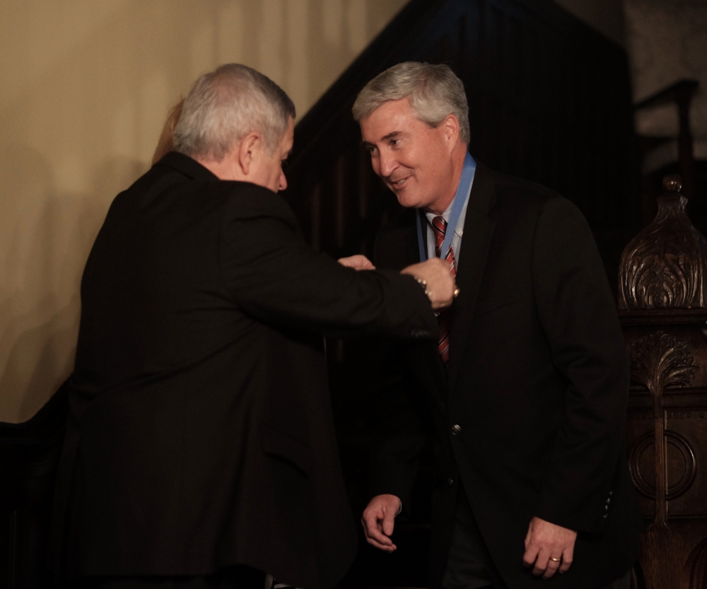 Con Mc Grath received the St. Louis King award for his leadership of the 2015 Annual Catholic Appeal which raised $14.9 million for Catholic ministries around St. Louis. Archbishop Carlson presented the award Sept. 17 at the archbishop’s residence