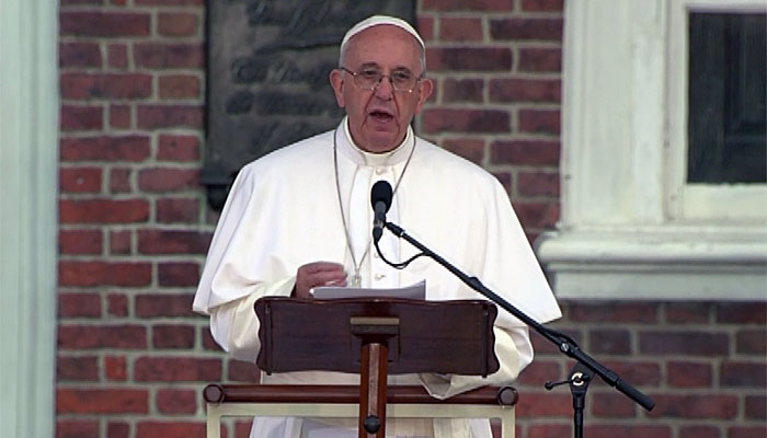 Pope Francis spoke at Independence Hall on Saturday