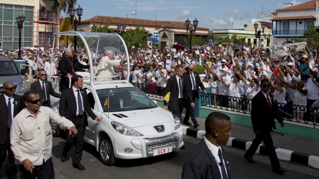 Security surrounds Pope Francis as makes his way to the Metropolitan Cathedral in Santiago Cuba on Tuesday September 22. The Pope arrived in Cuba on Saturday and is scheduled to travel to the United States on Tuesday