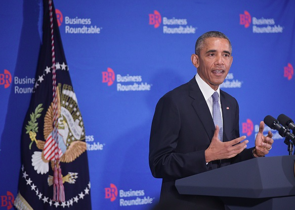 President Barack Obama speaks to members of the Business Roundtable at their headquarters in Washington DC