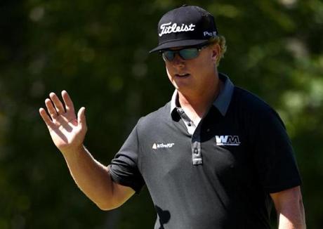 NORTON MA- SEPTEMBER 05 Charley Hoffman reacts after making his birdie putt on the 18th hole during round two of the Deutsche Bank Championship at TPC Boston