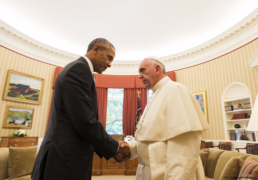 ReutersUS President Barack Obama greets Pope Francis during the pope's visit to the White House in Washington on Sept. 23 2015