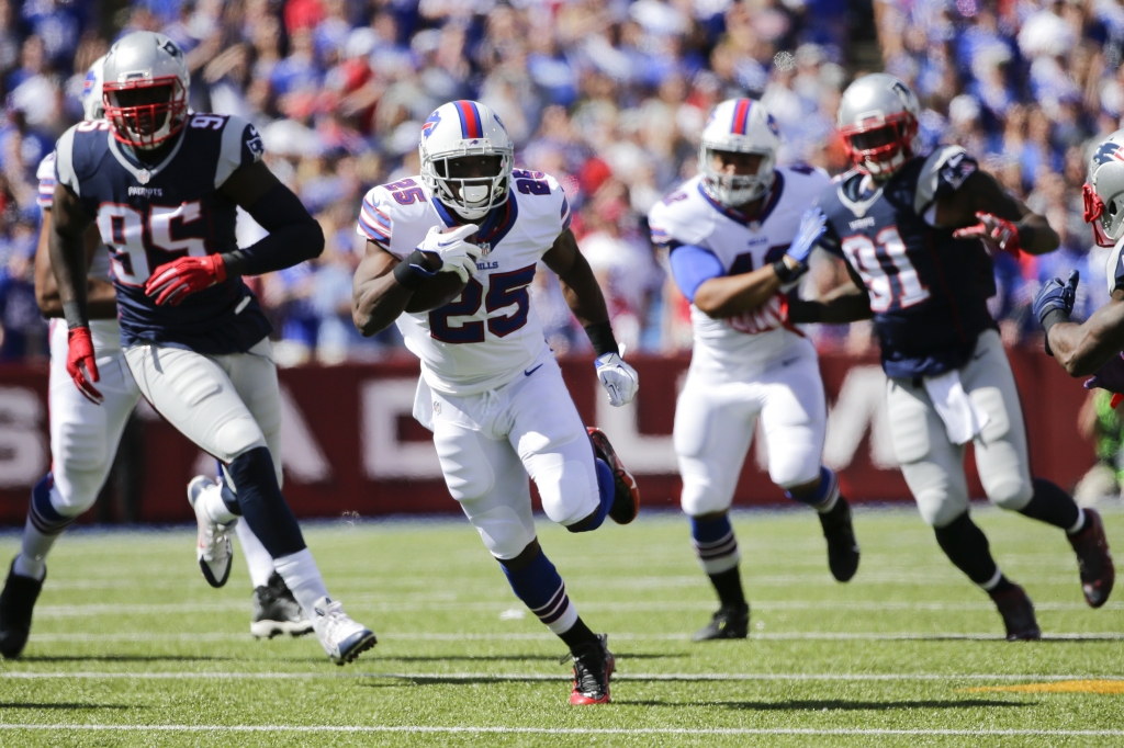 Buffalo Bills running back Le Sean McCoy rushes during the first half of an NFL football game against the New England Patriots Sunday Sept. 20 2015 in Orchard Park N.Y