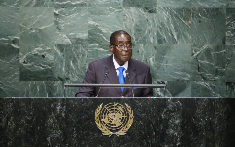 Zimbabwe's President Robert Mugabe addresses addresses attendees during the 70th session of the United Nations General Assembly at the U.N. headquarters in New York