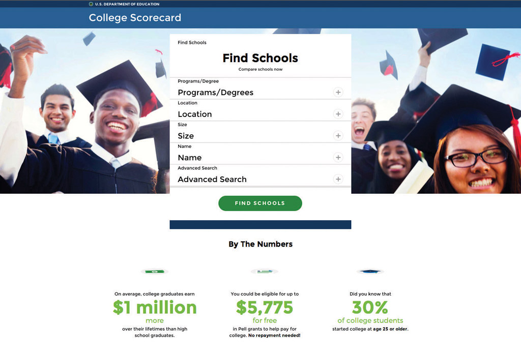 The college scorecard gives information about universities around the country