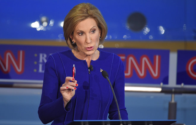 Republican presidential candidate businesswoman Carly Fiorina makes a point during the CNN Republican presidential debate at the Ronald Reagan Presidential Library and Museum on Wednesday Sept. 16 2015 in Simi Valley Calif. (AP