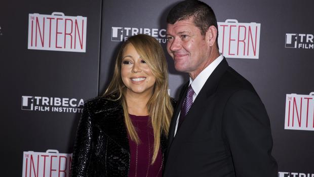 Singer Mariah Carey arrives with billionaire James Packer for the premiere of'The Intern in New York