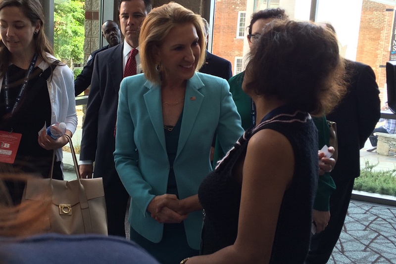 Former Hewlett Packard CEO Carly Fiorina campaigns at the Peace Center in Greenville South Carolina on Saturday