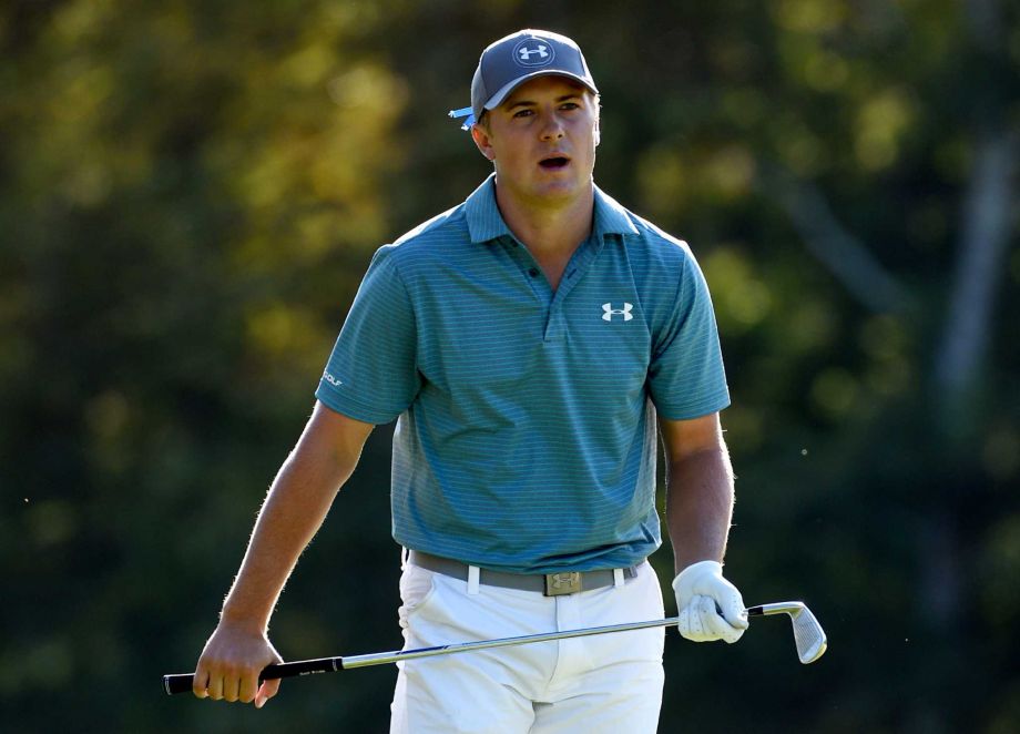 NORTON MA- SEPTEMBER 05 Jordan Spieth reacts to his second shot on the 13th hole during round two of the Deutsche Bank Championship at TPC Boston