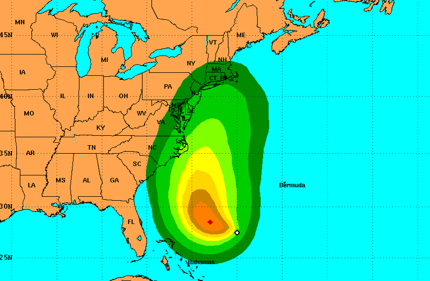 T.D. 11's percentage threat of tropical storm force winds within 120 hours from Monday afternoon