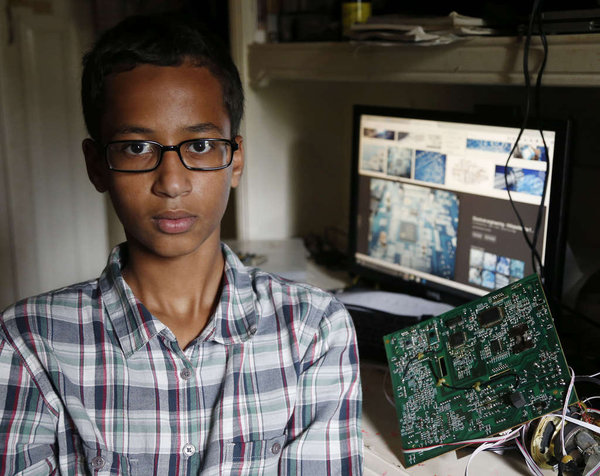 Ahmed Mohamed 14 was interrogated by police in Irving Texas after bringing a clock he invented to school. The resulting outrage caught the attention of the president and tech leaders