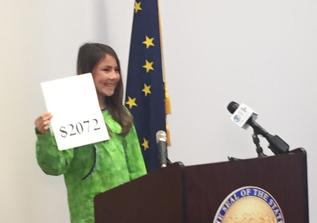 This year seventh grade Palmer Middle School student Shania Sommer announced this year's PFD amount. Image State of Alaska