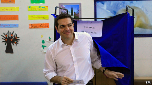 Former Greek prime minister and leader of leftist Syriza party Alexis Tsipras addresses supporters after winning the general election in Athens