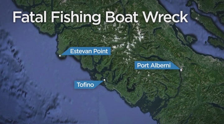 A search is underway after a fishing boat sunk off the coast of Estevan Point about 50 kilometres north of Tofino