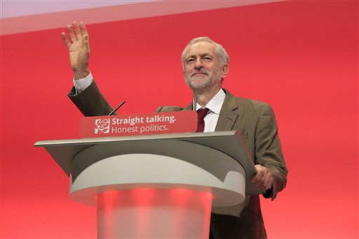 Labour Party leader Jeremy Corbyn makes his first keynote speech since being elected leader of the party during the third day of the Labour Party conference at the Brighton Centre in Brighton Sussex England Tuesday Sept. 29 2015. (Jonathan Brady  PA