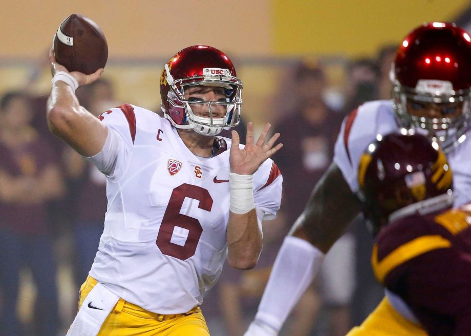 Southern California's Cody Kessler throws a touchdown pass during the first half of an NCAA college football game against Arizona State on Saturday Sept. 26 2015 in Tempe Ariz