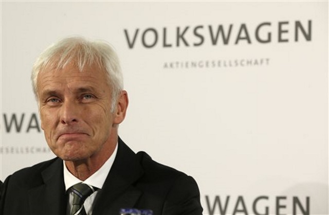 Newly appointed Volkswagen CEO Matthias Mueller smiles during a press statement after a meeting of Volkswagen's supervisory board in Wolfsburg Germany Friday Sept. 25 2015 after CEO Martin Winterkorn resigned on Wednesday amid an emissions scand