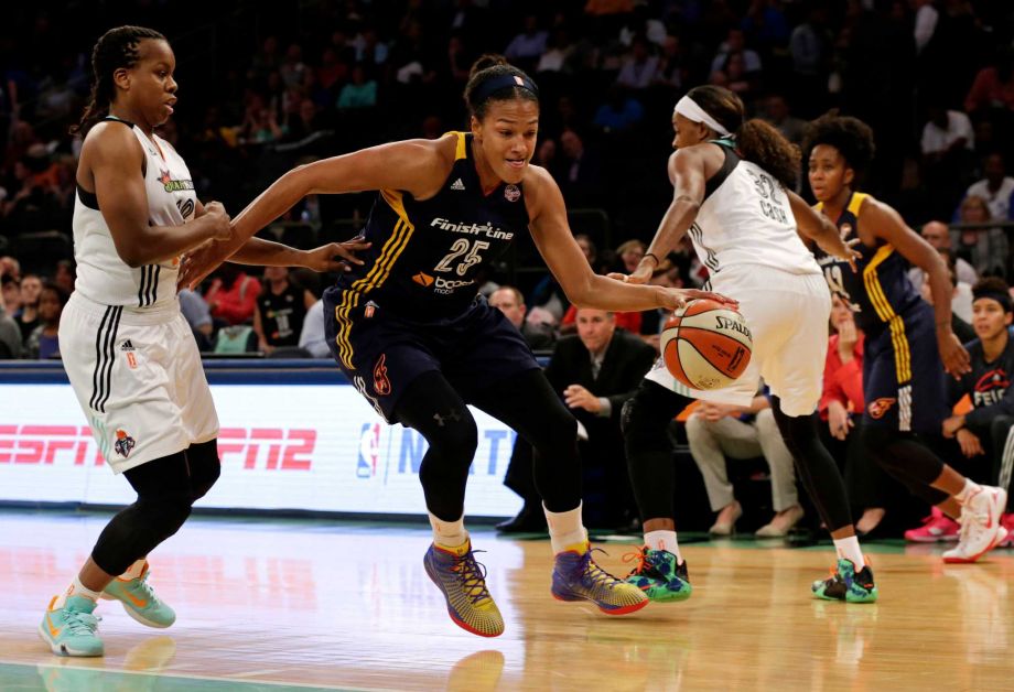 Indiana Fever guard Marissa Coleman drives to the basket past New York Liberty guard Epiphanny Prince left during the first half in Game 3 of the WNBA basketball Eastern Conference finals at Madison Square Garden in New York Tuesday Sept. 29 201