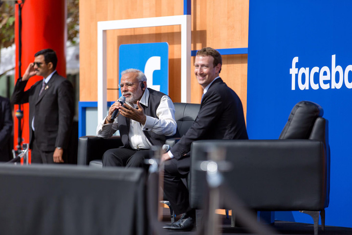 Indian Prime Minister Narendra Modi answers questions during a Facebook Town Hall meeting