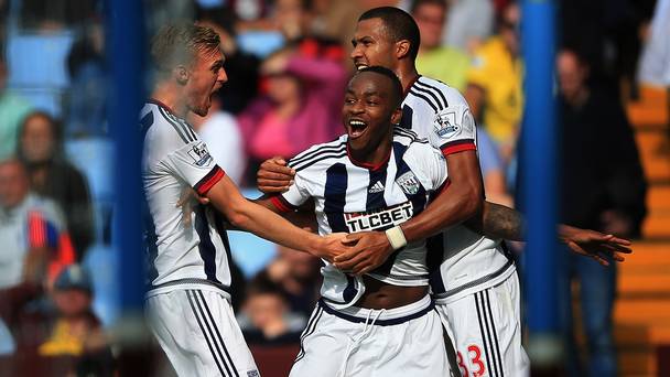 West Brom's Saido Berahino centre scored on his return to the starting line-up