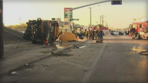 Witnesses told CBS affiliate KHOU that the bus nose-dived and then fell onto its side along the freeway embankment