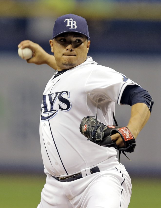 Tampa Bay Rays starting pitcher Erasmo Ramirez delivers to the New York Yankees during the first inning of a baseball game Monday Sept. 14 2015 in St. Petersburg Fla