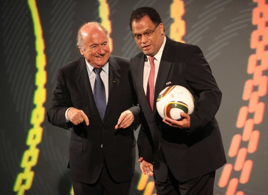 FIFA President Sepp Blatter right hands the official ball for the 2010 soccer World Cup called Jabulani to World Cup organising committee CEO Danny Jordaan in Cape Town South Africa. South Africa's main opp