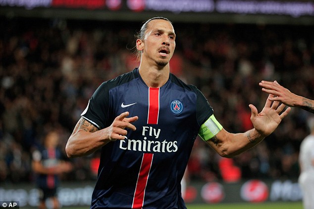 Zlatan Ibrahimovic celebrates breaking his four-match goal drought for Paris Saint Germain against Guingamp