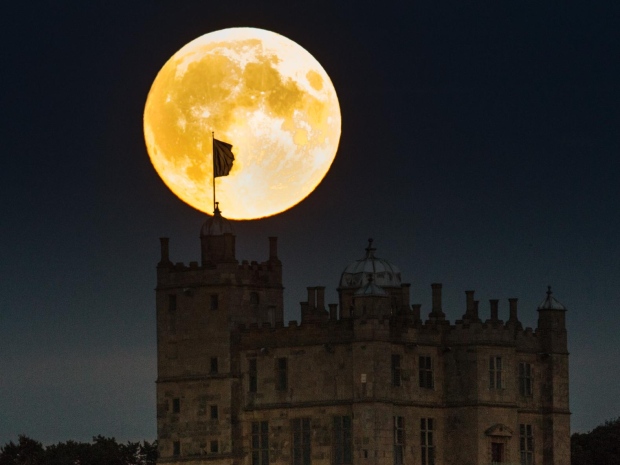 A super blood moon above Bolsover Castle Derbyshire