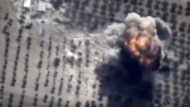 A target is hit during a Russian air raid in Syria