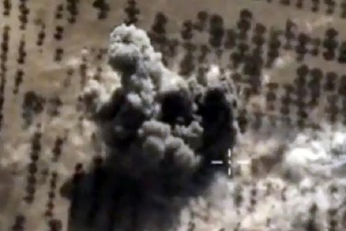 A video image purportedly showing a strike carried out by Russia's airforce in the Syrian province of Idlib