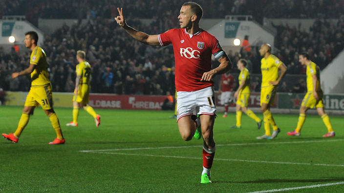 Aaron Wilbraham of Bristol City celebrates his side's second goal during the Championship match against Nottingham Forest