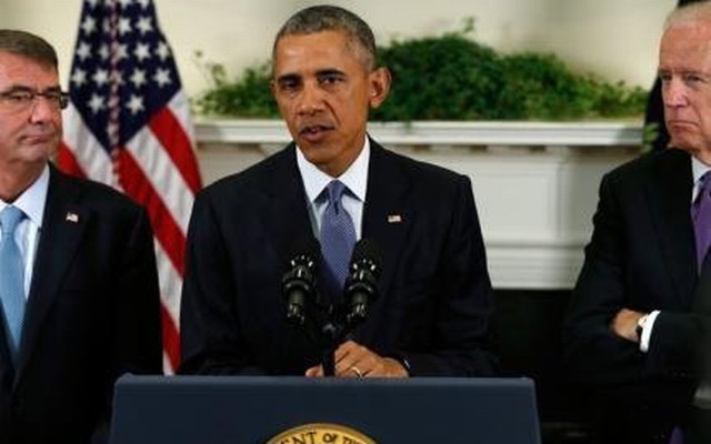 US President Barack Obama announces plans to slow the withdrawal of US troops from Afghanistan while delivering a statement in the Roosevelt Room at the White House in Washingt